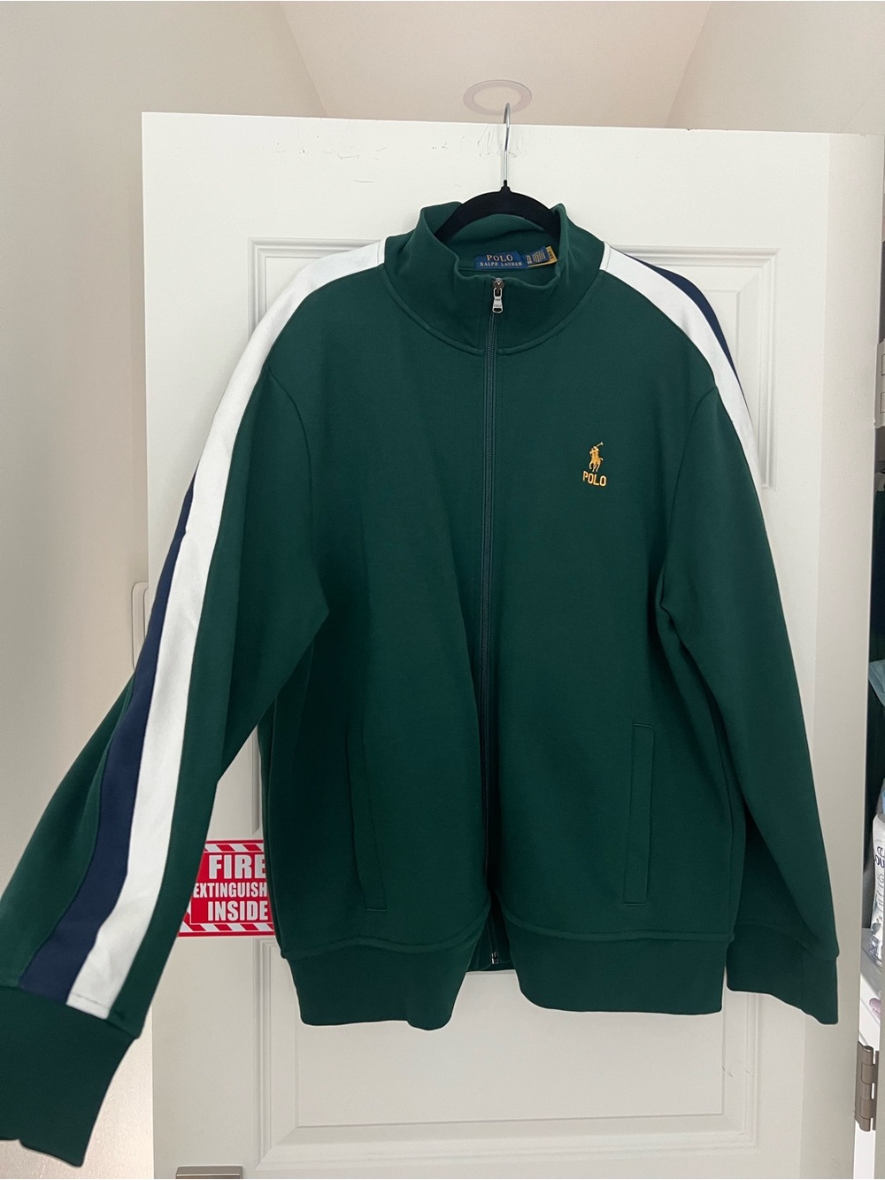 Polo by Ralph Lauren Dark Green Track Jacket with White & Navy Stripes